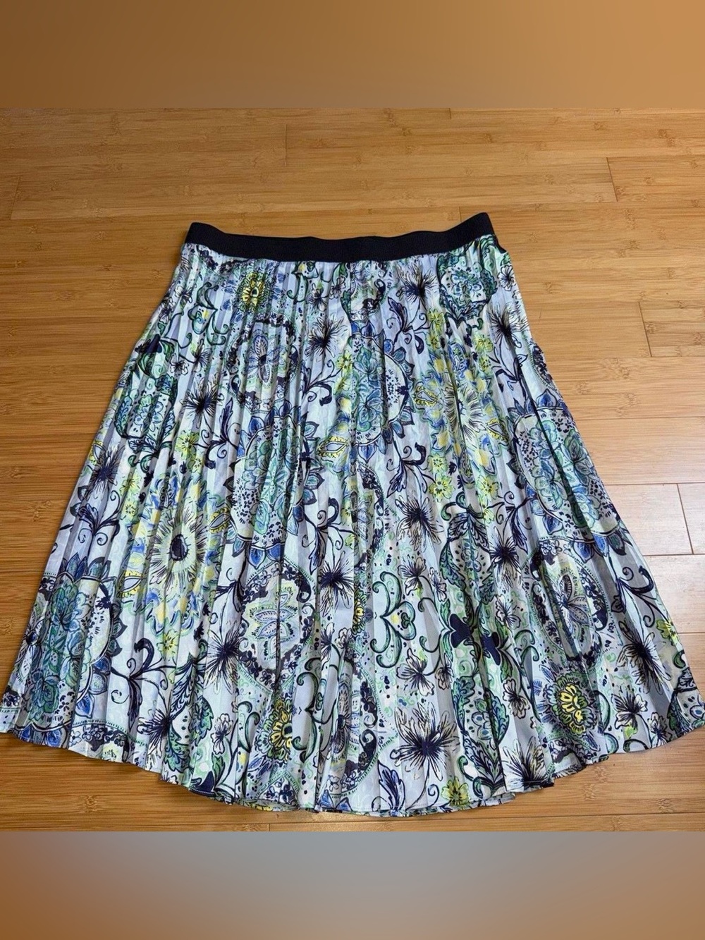 Lane Bryant Pleated Midi Skirt Womens 18/20 Blue Green Paisley Floral Chiffon